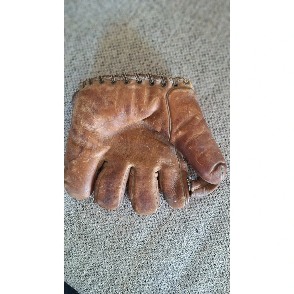 VINTAGE SPLIT FINGER BASEBALL GLOVE LEATHER MITT 1940S 1950S COLLECTIBLE